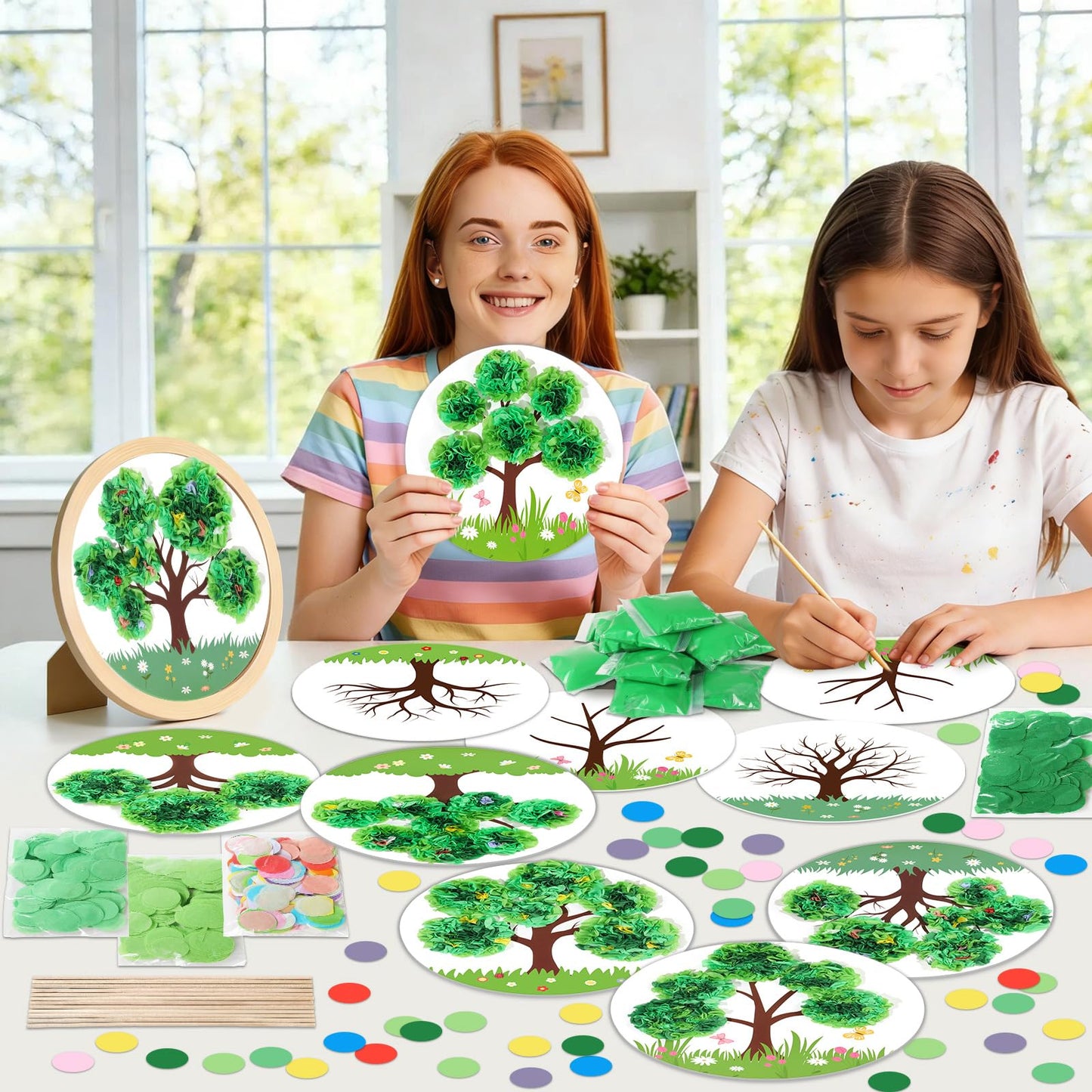 ZOIIWA Spring Poke-in Craft Kit Make Your Own Springtime Tree Ornament Spring Tree Crafts Kit Summer Poking Art Decor for Home Creative Activity Art Project Birthday Party Decor Supplies 24 Sets