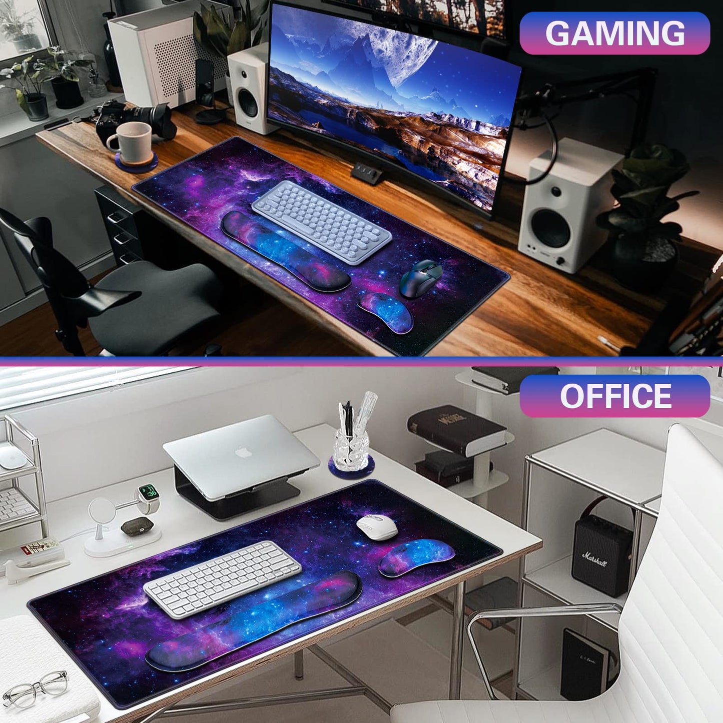 Canjoy Gaming Mouse Pad Set, 4-in-1 XXL Large Mouse Pad + Keyboard Wrist Rest Support+ Coaster, (35.4×15.7 in) Extended Desk Pad Memory Foam Non-Slip Desk Mat for Home Office