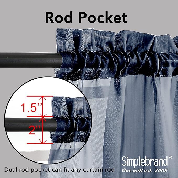 Simplebrand Blue Sheer Curtains 63 Inch Length 2 Panels, Rod Pocket Solid Color Window Sheer Curtain Panels, Elegant Curtains & Drapes for Living Room, Bedroom 2 Panels (Navy Blue, 42" W x 63" L)