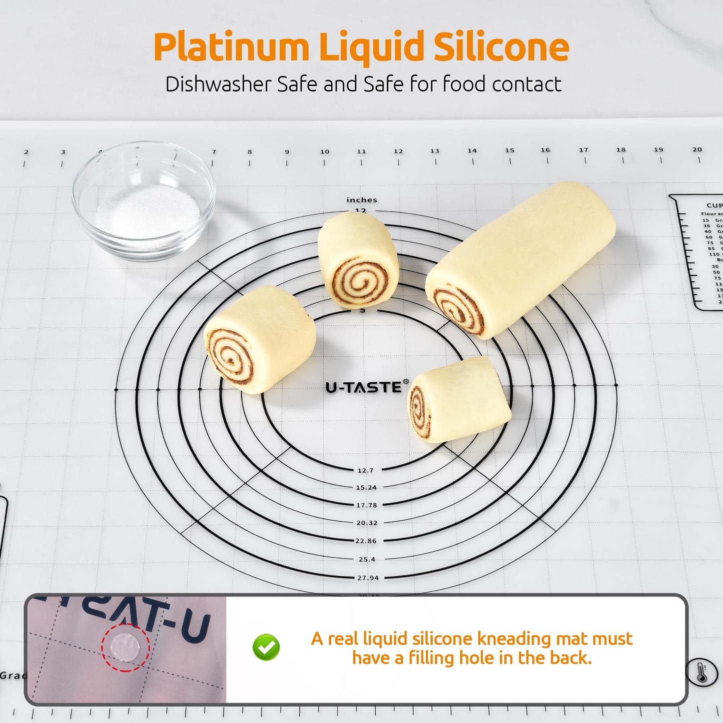 U-Taste 28"x20" Large Pastry Mat: Food-Grade Liquid Silicone Dough Rolling Baking Sheet, Non-Stick Non-Slip for Kneading, Making Pizza, Fondant with Clear Measurement and Raised Edges (Transparent)