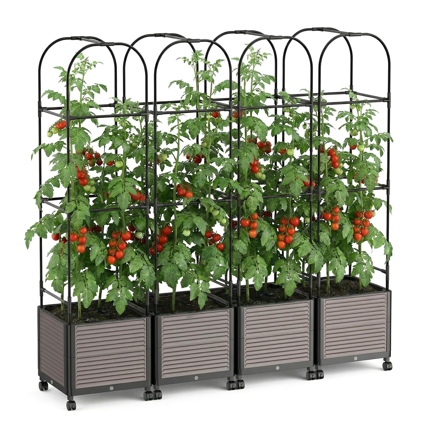 UrGROWA Raised Garden Bed Planter Box with Trellis, 61''H Tomato Planters for Climbing Plants Vegetable Vine Flowers Outdoor Patio Tomato Cage, Self Watering Planter with Wheels