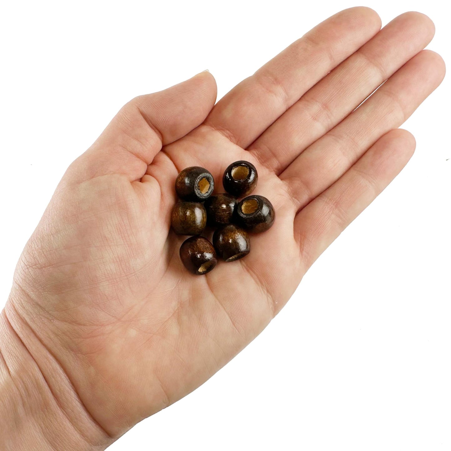 500 Dark Brown Large Hole Wood Beads for Crafts and Macrame 12mm x 11mm Barrel Hair Beads with 4mm Large Hole in Dark Brown