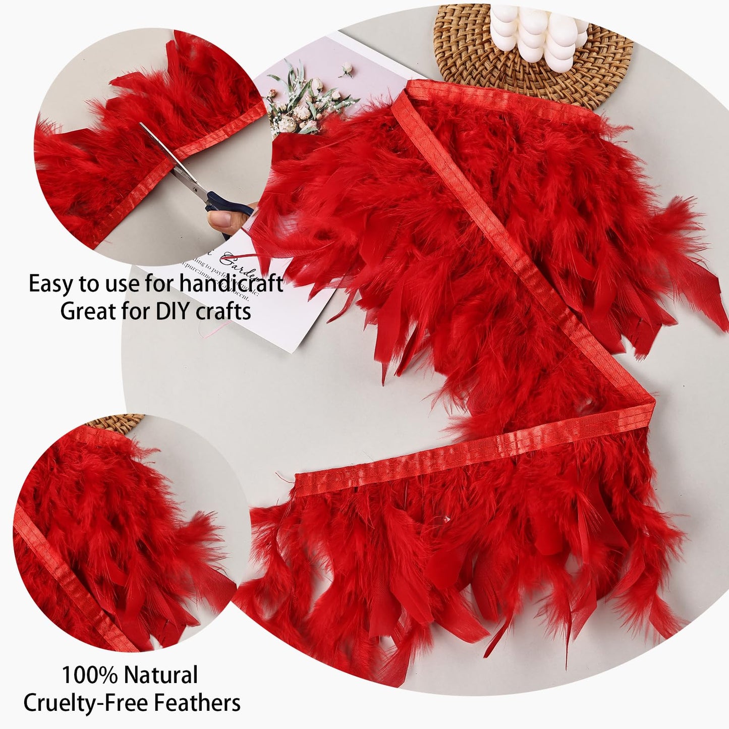 Daieeparty Red Turkey Feathers Trim Fringe 5Yard 4-6inch for Party Clothing DIY Sewing Craft Wedding Dress Decoration Natural Fluffy Turkey Feather Trim