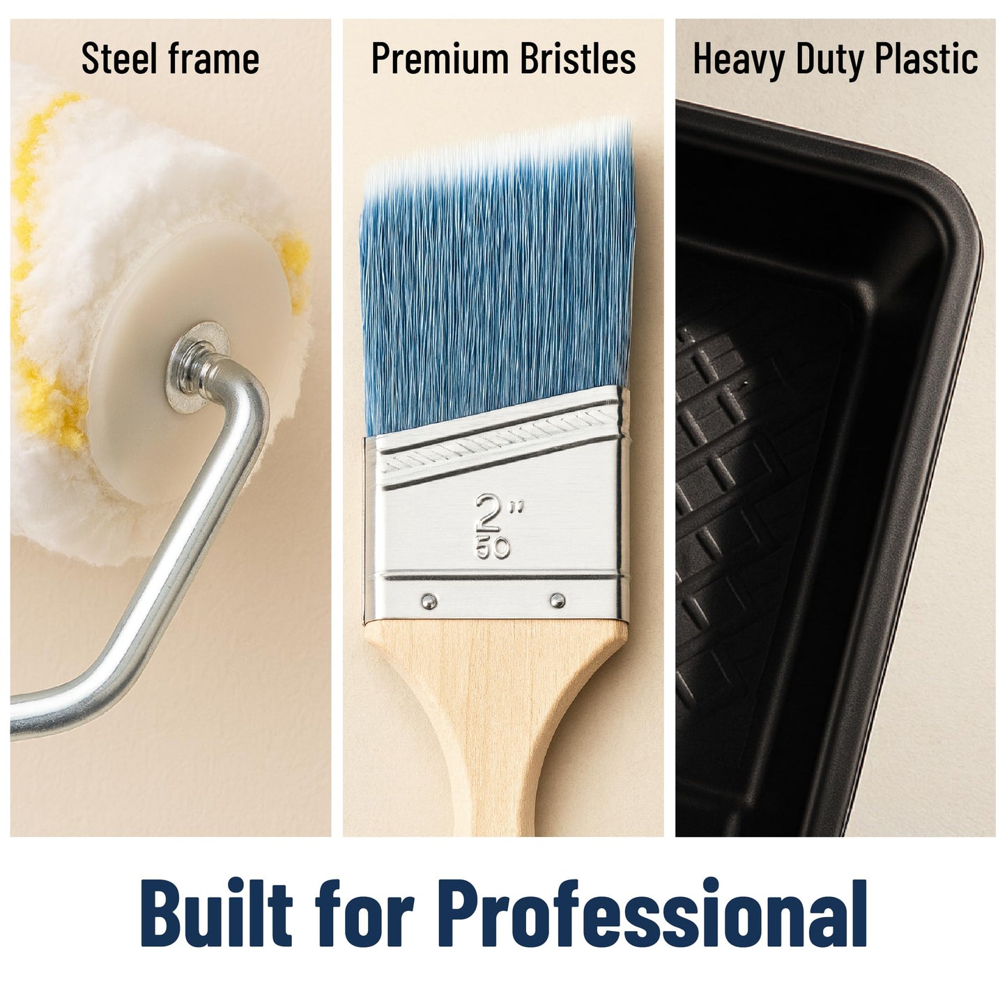 Bates- Paint Roller Kit, 19 pcs, Roller Set with Microfiber Sleeves & Frame, Tray, Angled Brush & Foam Brush, Paint Scrapers and More for Walls, Cabinets, Interior, Exterior, House Painting Supplies