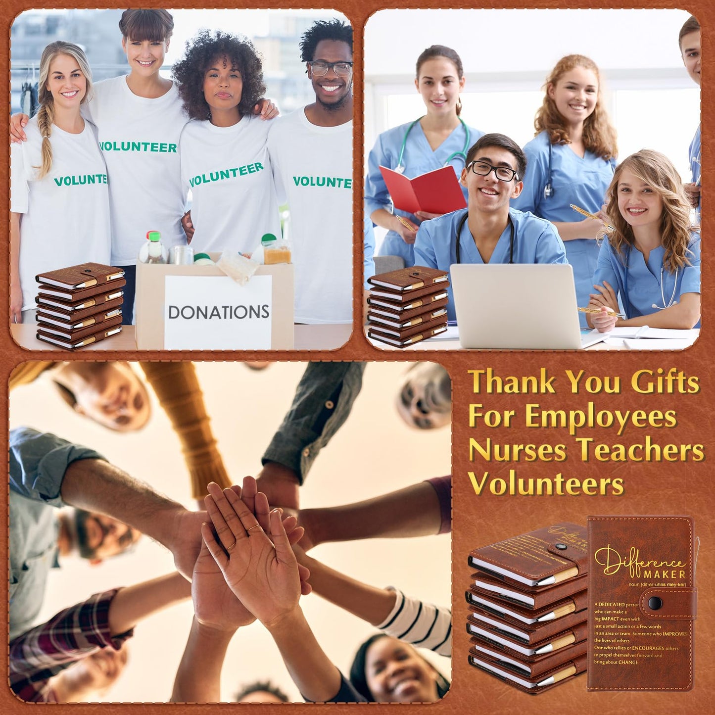 Honoson 20 Sets Difference Maker Teacher Appreciation Gifts Bulk Motivational Notebooks with Bamboo Pen Nurse Appreciation Gifts for Employee Coworker Team Staff Boss Graduation