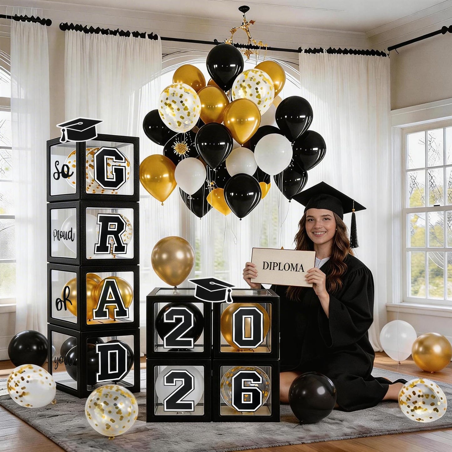 Graduation Decorations 2026 Graduation Party Decorations Set of 4 Boxes with 129pcs Balloons Arch Garland Kit Party Supplies for Any Grades Black