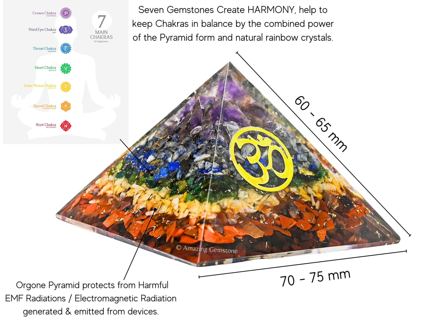 Amazing Gemstone Large Orgone Pyramid | Natural Chakra Pyramid Crystal | OM Orgonite Pyramid | Organ Pyramids Positive Energy Healing