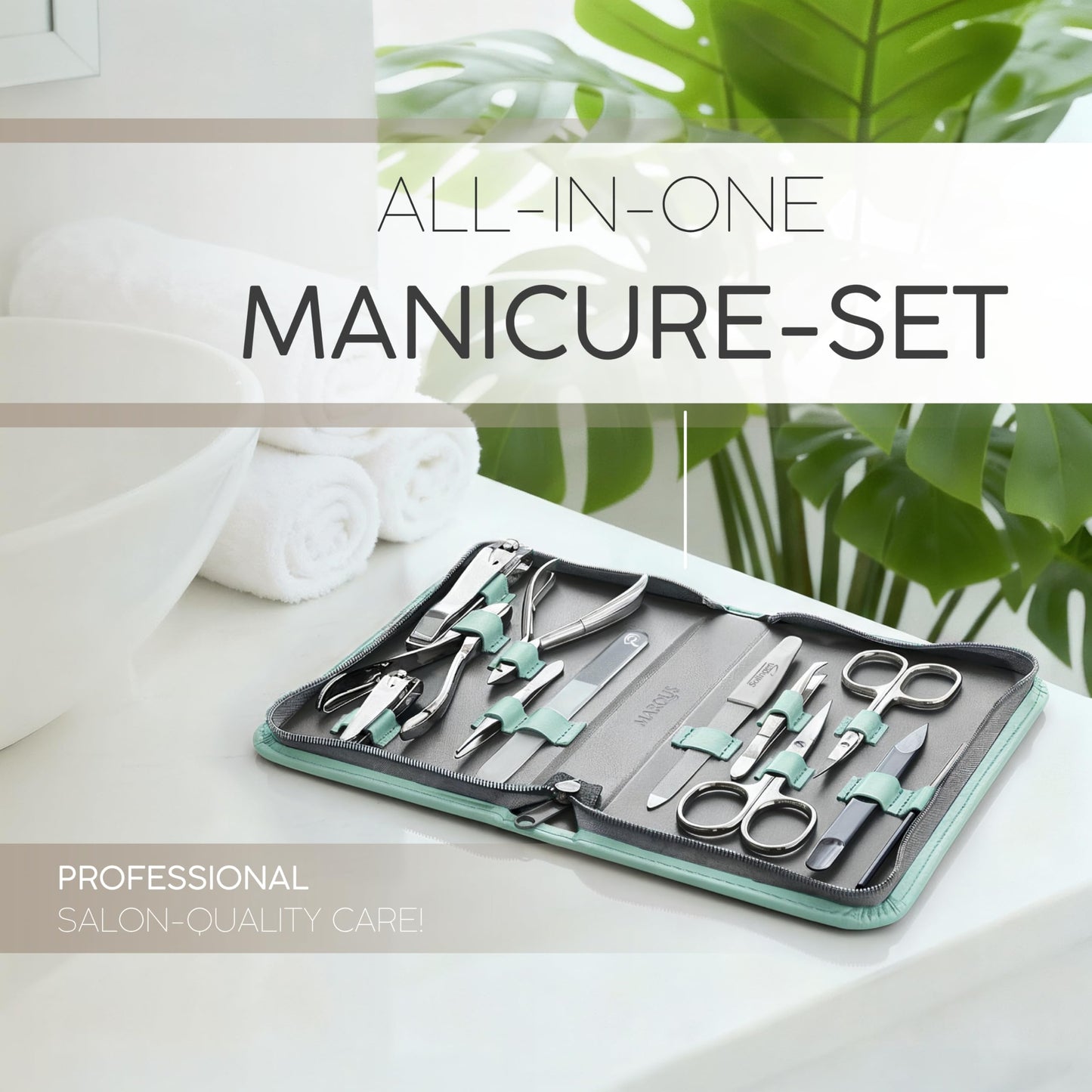 marQus Nail Kit for Men and Women - Manicure Set 12 pcs - German Made Nail Kit - Grooming Set - Genuine Leather Case with exclusive Glass Nail File - Manicure Set made in Germany