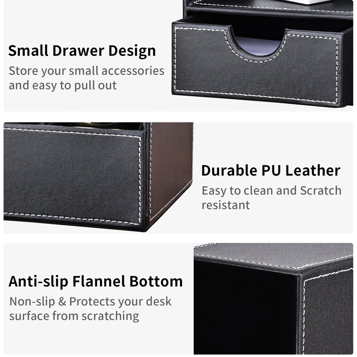 KINGFOM Pu Leather Desk Organizer Pen Pencil Holder Office Supplies Caddy Storage Box 6 Compartments with Drawer Black