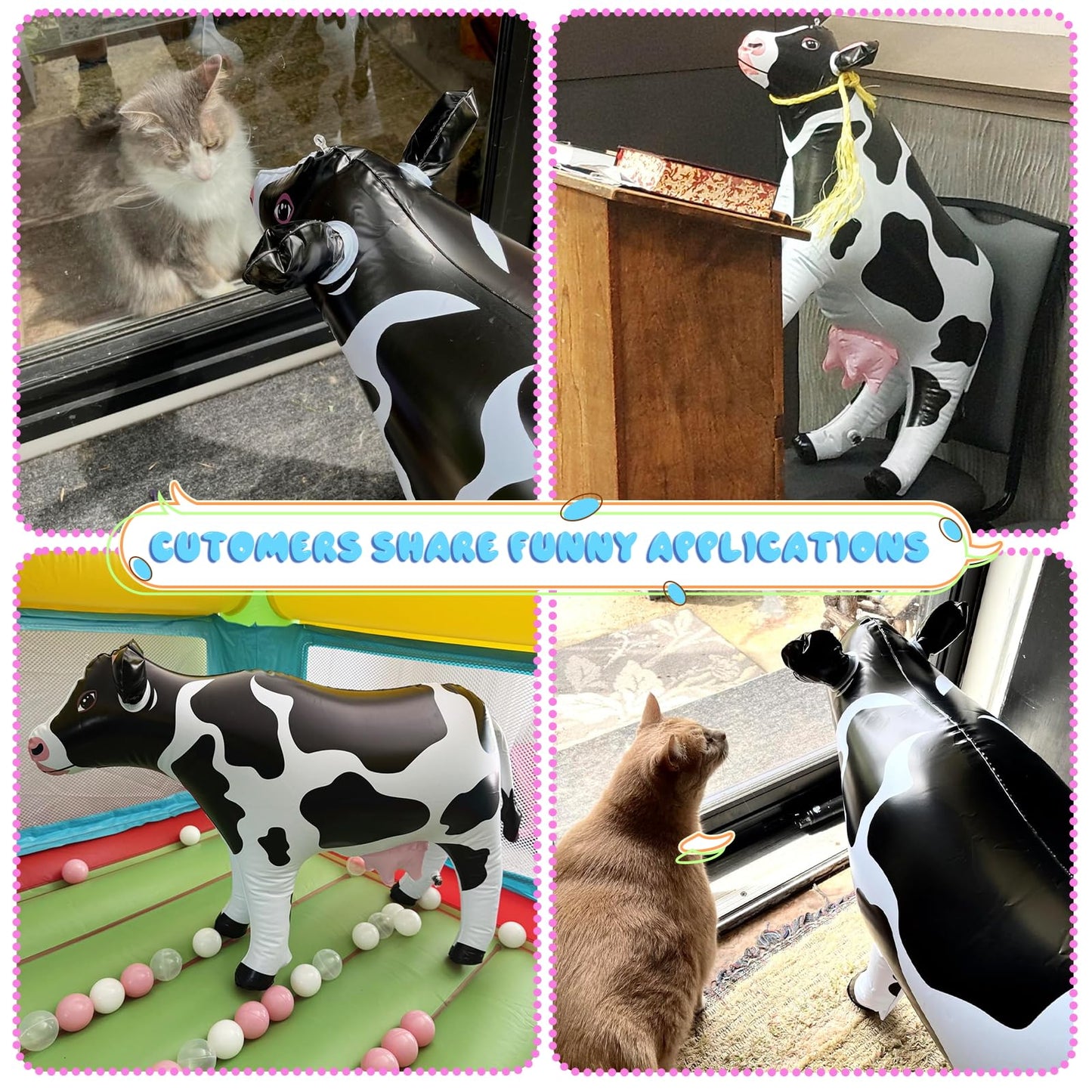 37" Long Inflatable Cow for Inflatable UFO 22" Tall Giant Cow Blow Up Decorations Animals Theme Outdoor Party Indoor Decor