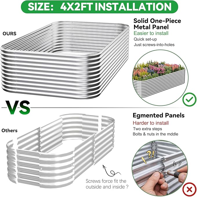 3 Pack Tall 4x2FT Corrugated Galvanized Steel Raised Garden Bed Outdoor, Metal Above Ground Garden Bed for Vegetables and Flowers, Raised Beds for Gardening