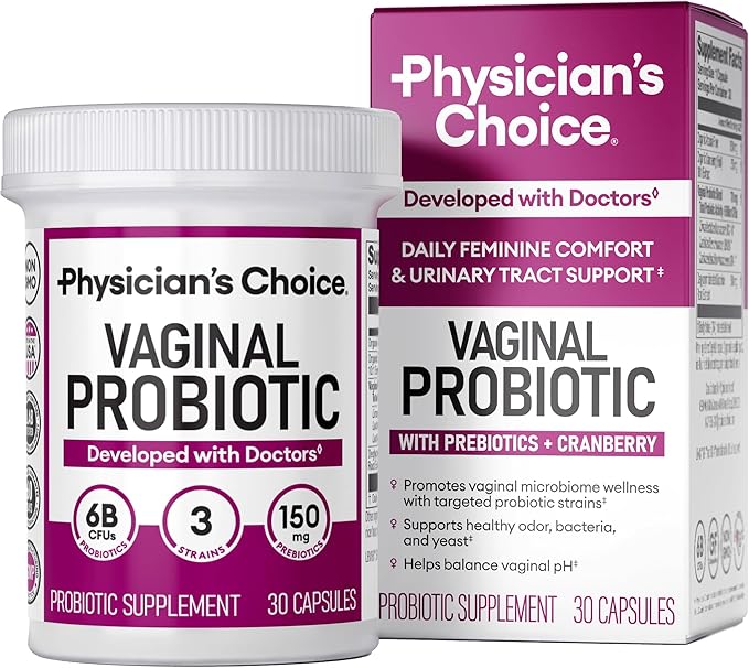 Physician's CHOICE Vaginal Probiotics for Women - pH Balance, Odor Control, Yeast Balance, Vaginal Flora & Feminine Health - 6B CFU with Organic Prebiotics and Cranberry Extract - 30 CT