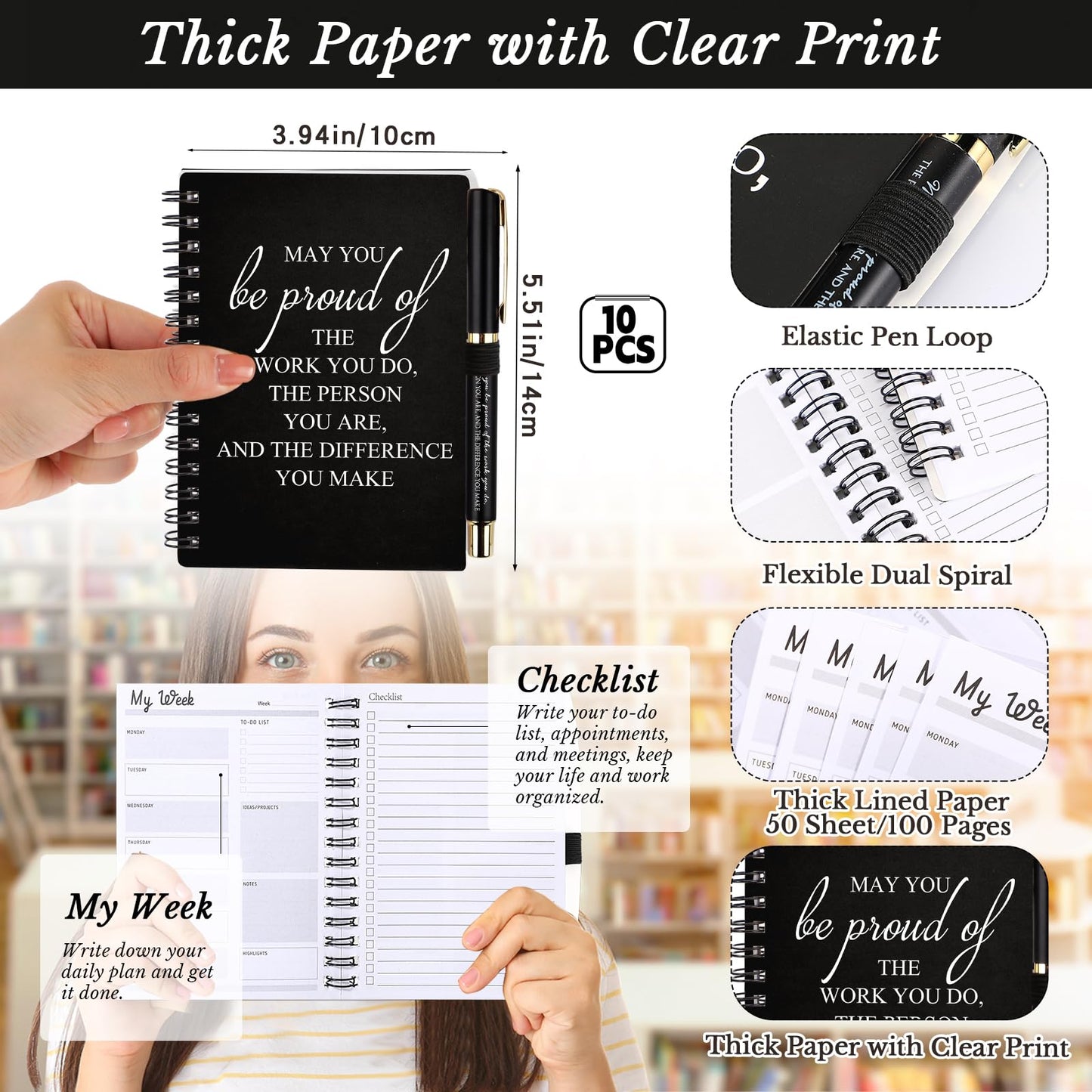 Tellingyou 20 Pcs/ 10 Set Employee Appreciation Gifts 2026-2027 Weekly Planners Journals A6 to Do List Bulk Notepads and Pens Thank You Gifts for Coworkers Teacher Staff (Black)