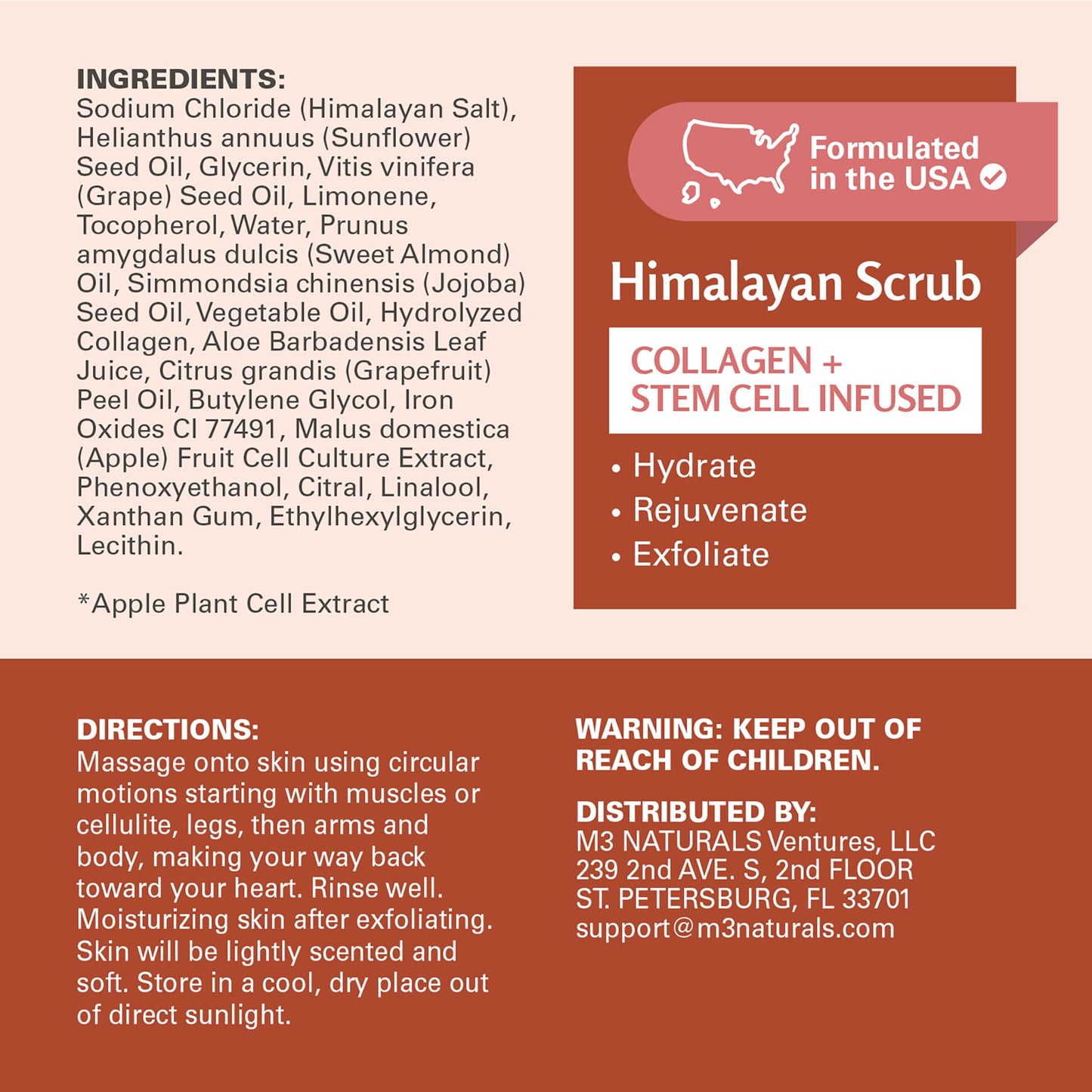 Himalayan Salt Scrub, Face, Foot, and Body Exfoliator with Collagen and Stem Cells, Exfoliating Scrub for Toning, Cellulite, and Skin Care by M3 16 fl oz