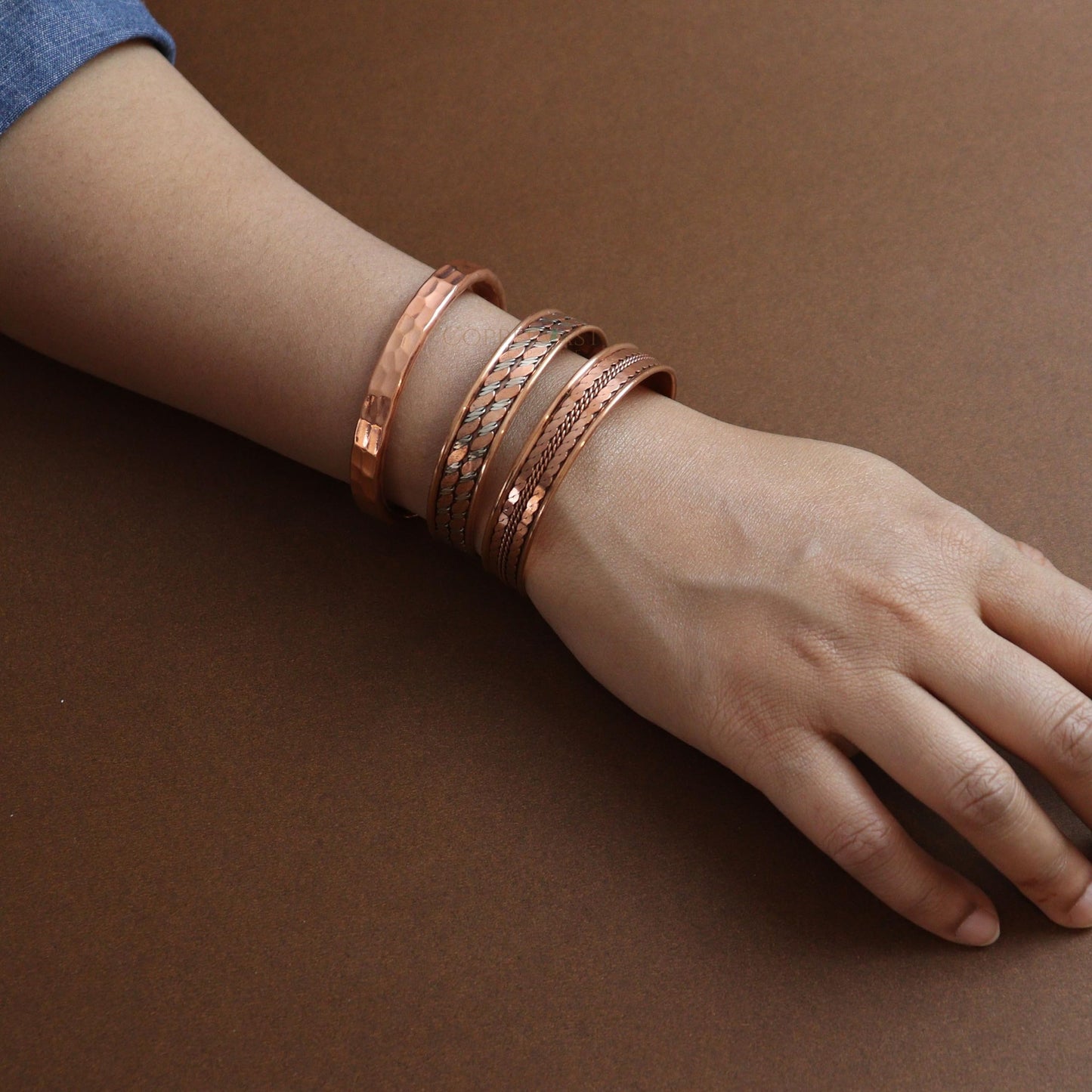 Pure Copper Bracelet Set for Men & Women –3-Piece - Handmade Adjustable Solid Copper Cuff Bangles with Gift Bag | Elegant Unisex Copper Jewelry Gift for Mom