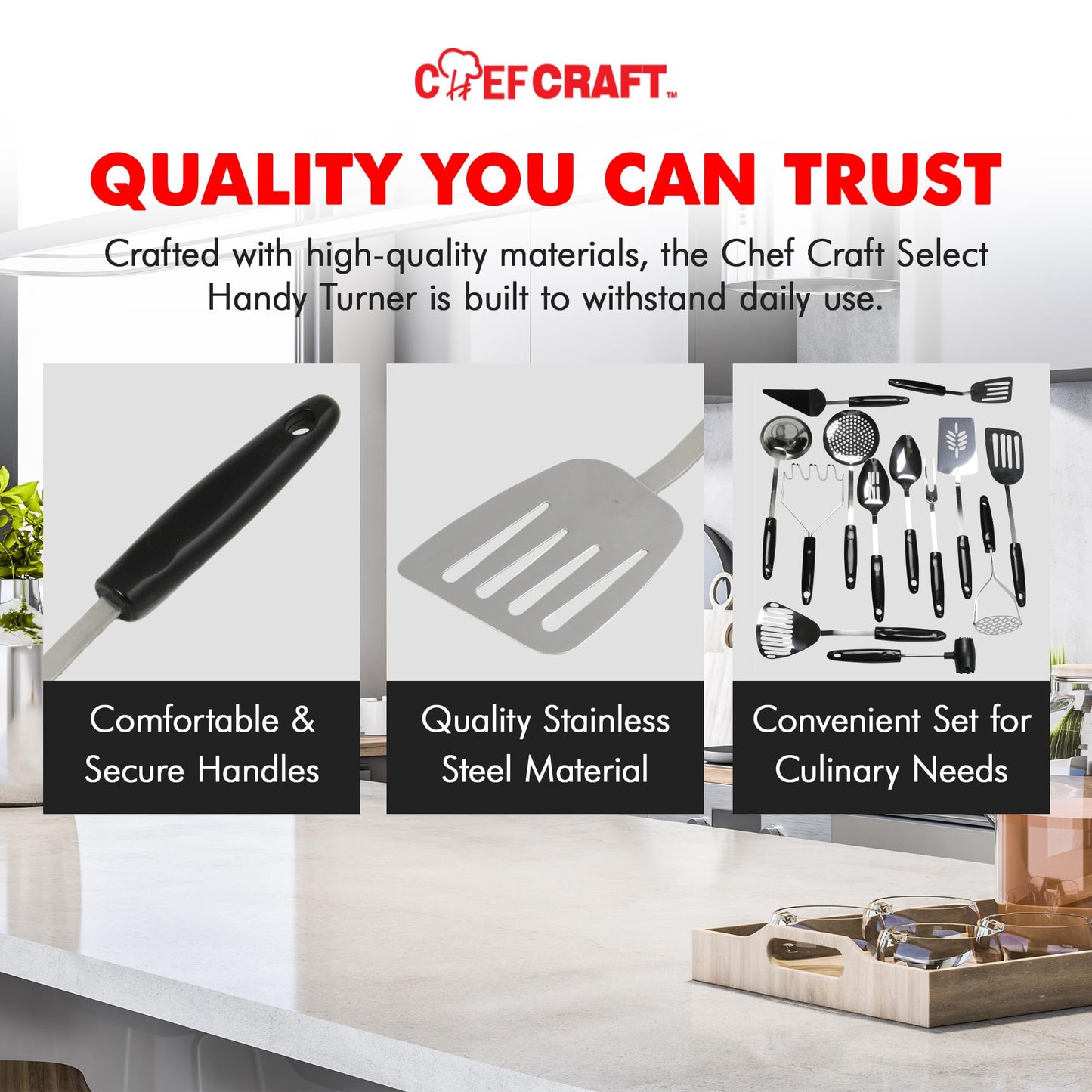 Chef Craft Select Turner/Spatula, 10.5 inch, Stainless Steel