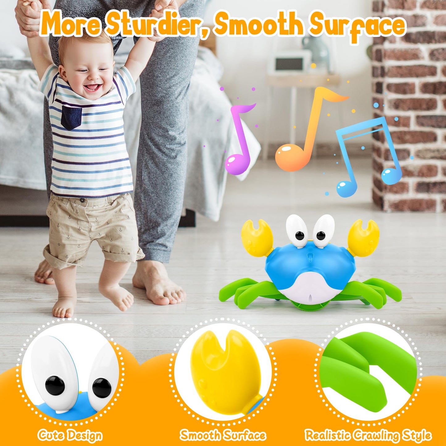 Hielse Crawling Crab Baby Toy, Increase Baby's Tummy Time Crab, Inspire Crawling, Automatic Obstacle, Rechargeable, Music, Remote Control Truck, Recording, Dancing Crab Toy RC Car for Kid Development