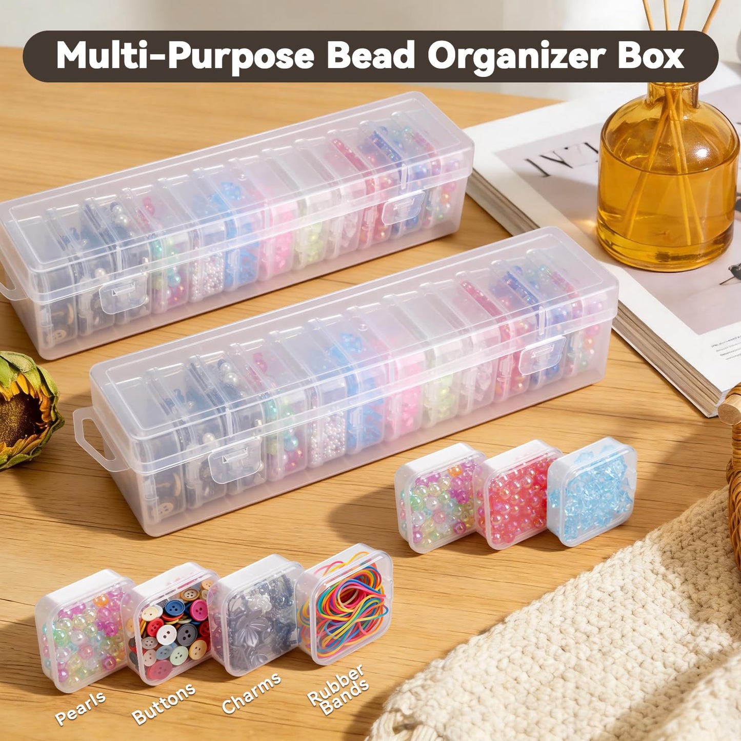 130 Pack Transparent Bead Organizers and Storage - Portable Bead Organizer, 10 Large Boxes and 120 Small Boxes for Bracelet Making DIY, Jewelry, Small Parts