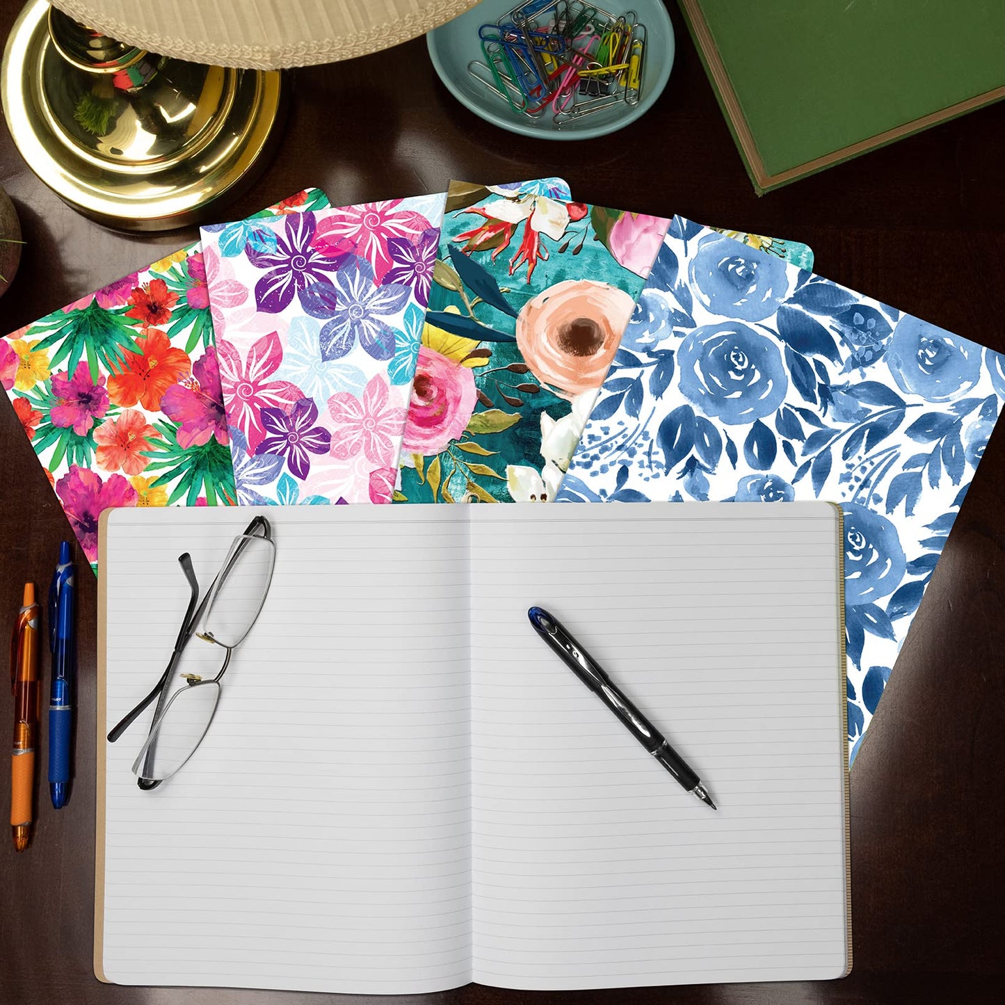 Elan Publishing Company Field Notebook/Journal - 8"x10" - Floral Coveres - Lined - Pack of 5