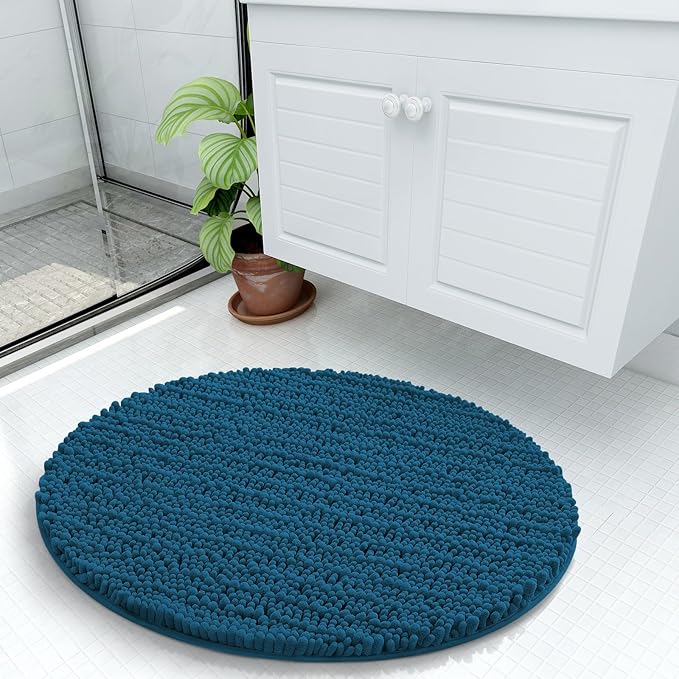 Arotive Luxury Round Chenille Bathroom Rug Mat, Extra Soft Thick Absorbent Shaggy Bath Rugs, Non-Slip Machine Wash Dry Plush Bath Mats for Bathroom, Shower and Tub, 24x24, Peacock Blue