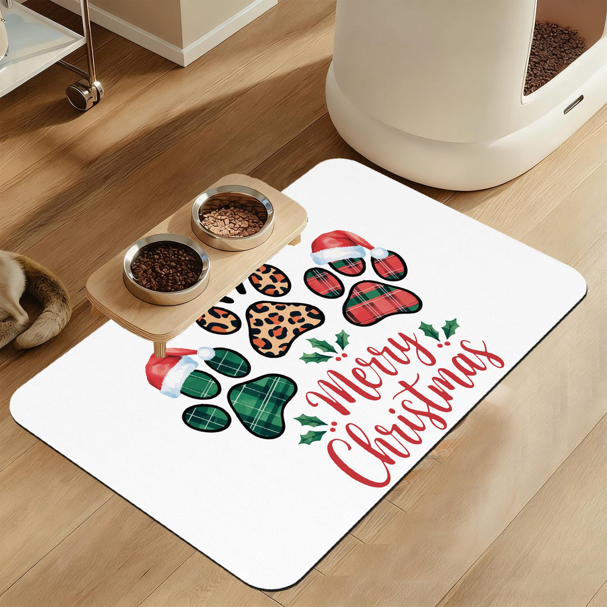 Pink Cat Dog Food Mat–Absorbent Quick Dry Feeding Placemat for Food and Water Bowls, Non Slip Rubber Backing, Waterproof Pet Supplies for Mess-Free Eating 12"x20"
