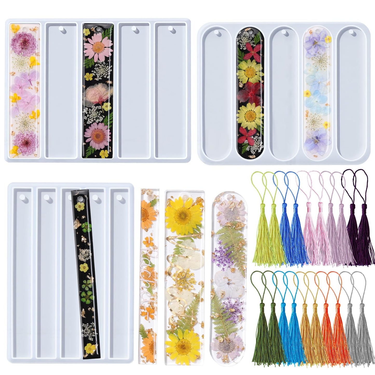 LET'S RESIN Bookmark Silicone Molds Set - 3 Shapes with 20Pcs Tassels for Epoxy Resin, Resin Bookmark Molds Silicone for DIY Handmade Bookmarks & Personalized Craft Gifts