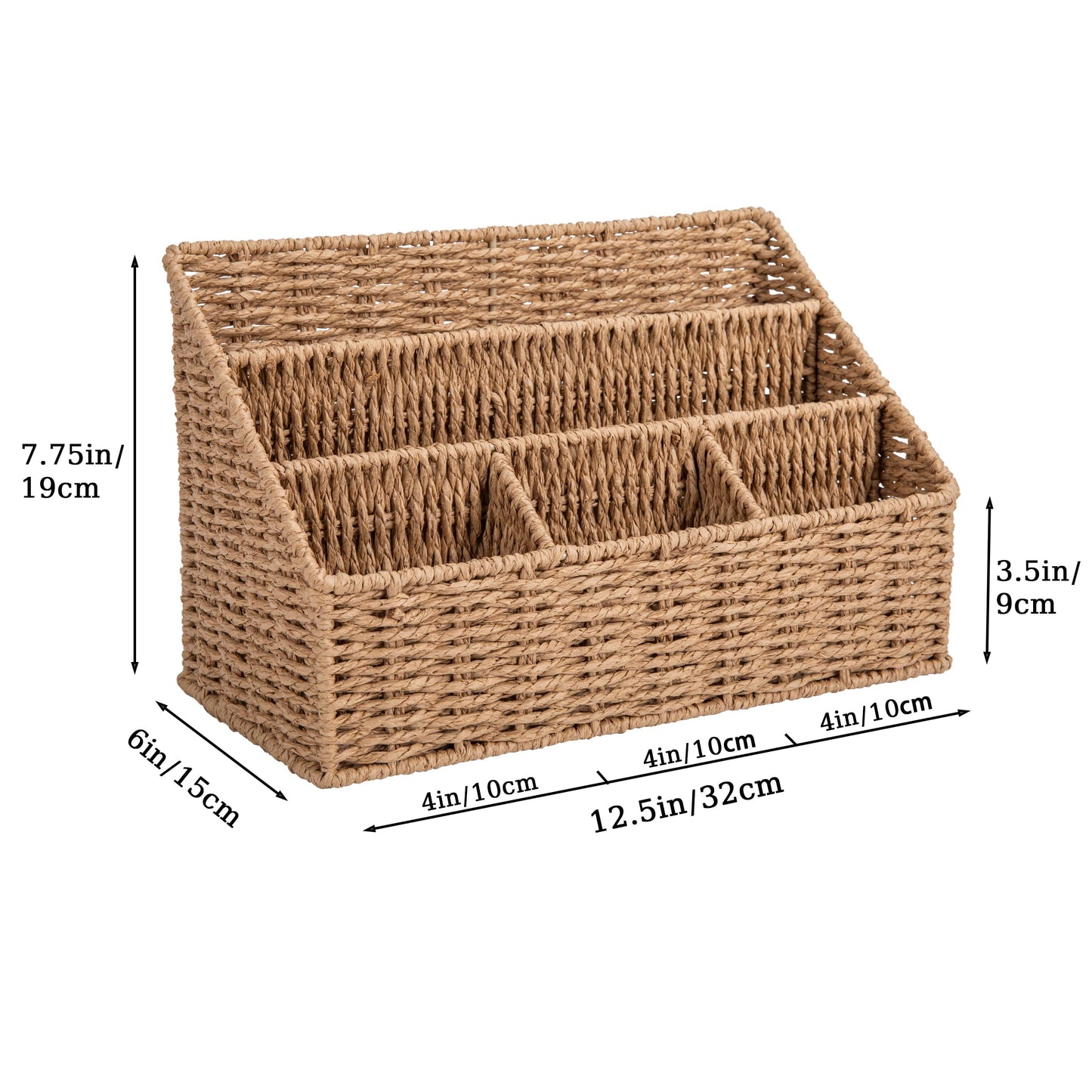 DINGTAI Rattan Desk Organizer, Tabletop Mail Holder, 5 Slot Mail Organizer Countertop Basket, Rattan Office Supplies, Boho Office Desk Accessories, Wicker Desk Organizer, Magazine Holder（Wicker）