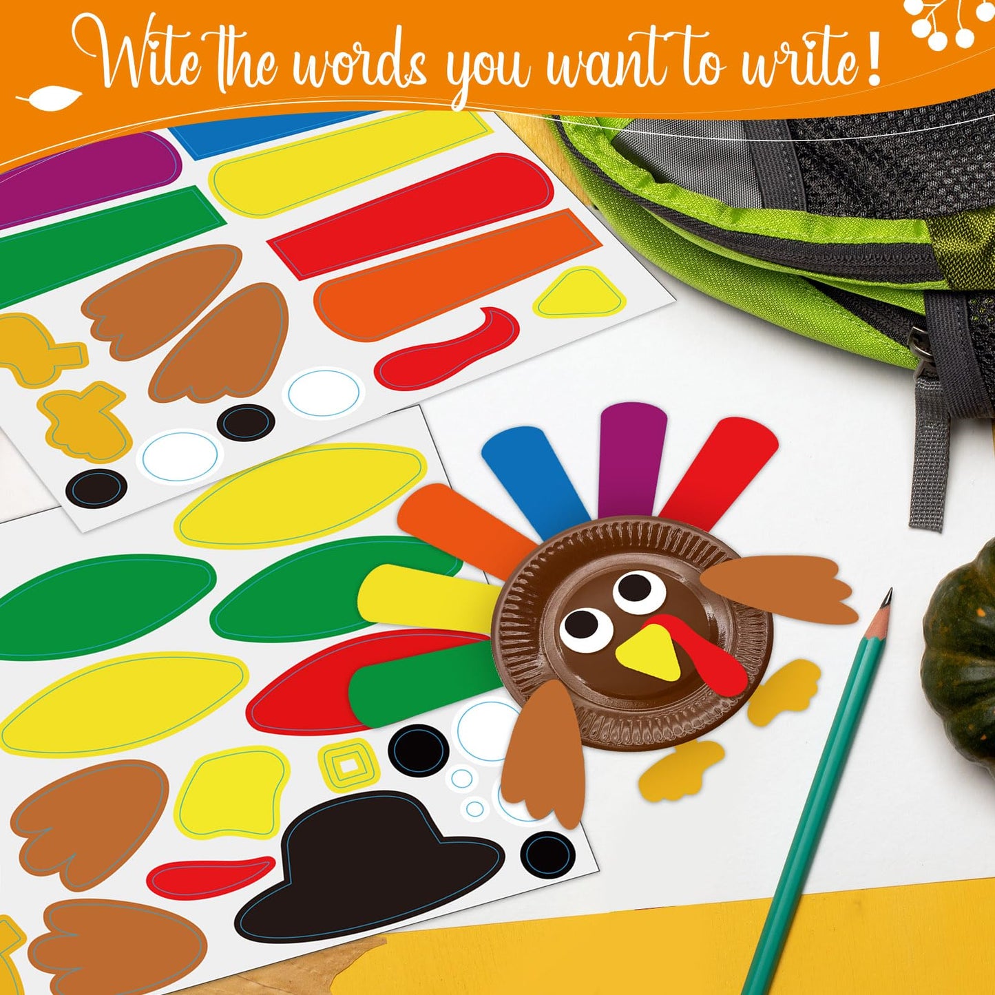 Cinrobiye 24 Sets Thanksgiving Turkey Craft Kits Fall Thanksgiving Ornaments Decorations Art Sets DIY Autumn Make a Turkey Crafts Stickers Arts and Crafts for Fall Party Classroom Activities (Cute)