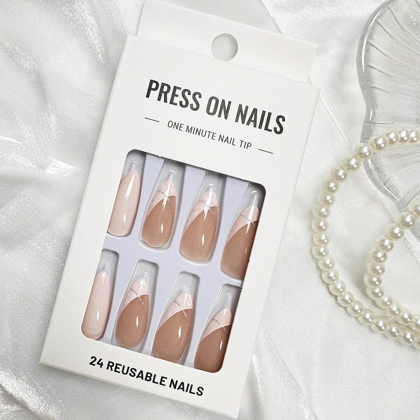 Alomnd Press on Nails Short Fake Nails Almond False Nails Press ons with Designs White Glitter Swirl Glue on Nails Cute Acrylic Nail Artificial Stick on Nail for Women Manicure