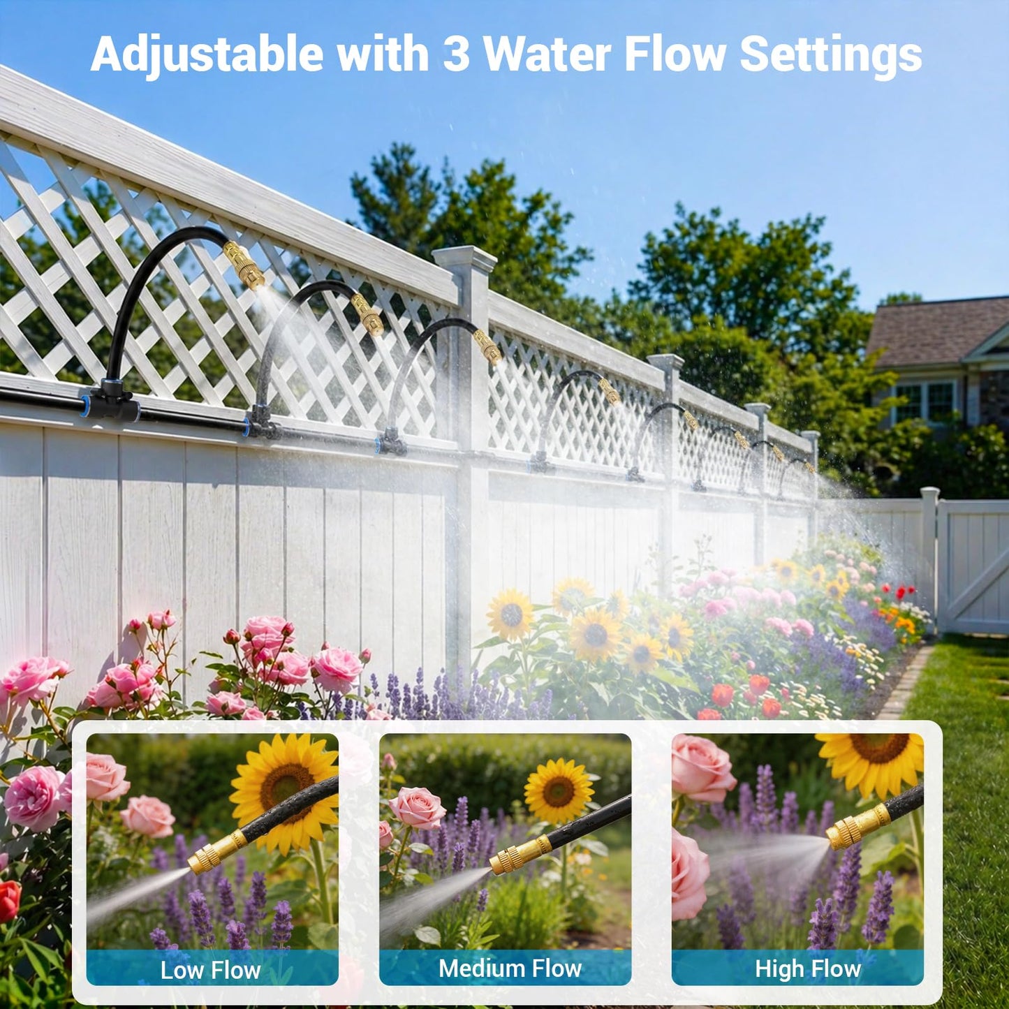 Thiswing 100FT 360° Adjustable Irrigation System for Garden – 1/4" Tubing with 18 Nozzles, Watering Misting System, Sprinkler for Garden, Raised Bed, Lawn, Plants