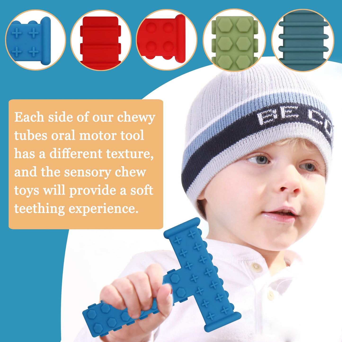 Sensory Chewy Toys for Autistic Children, 5 Pack Chew Sticks for Kids with Autism, ADHD, SPD, Chewies with Special Needs, Silicone Tubes Teething Toys for Babies