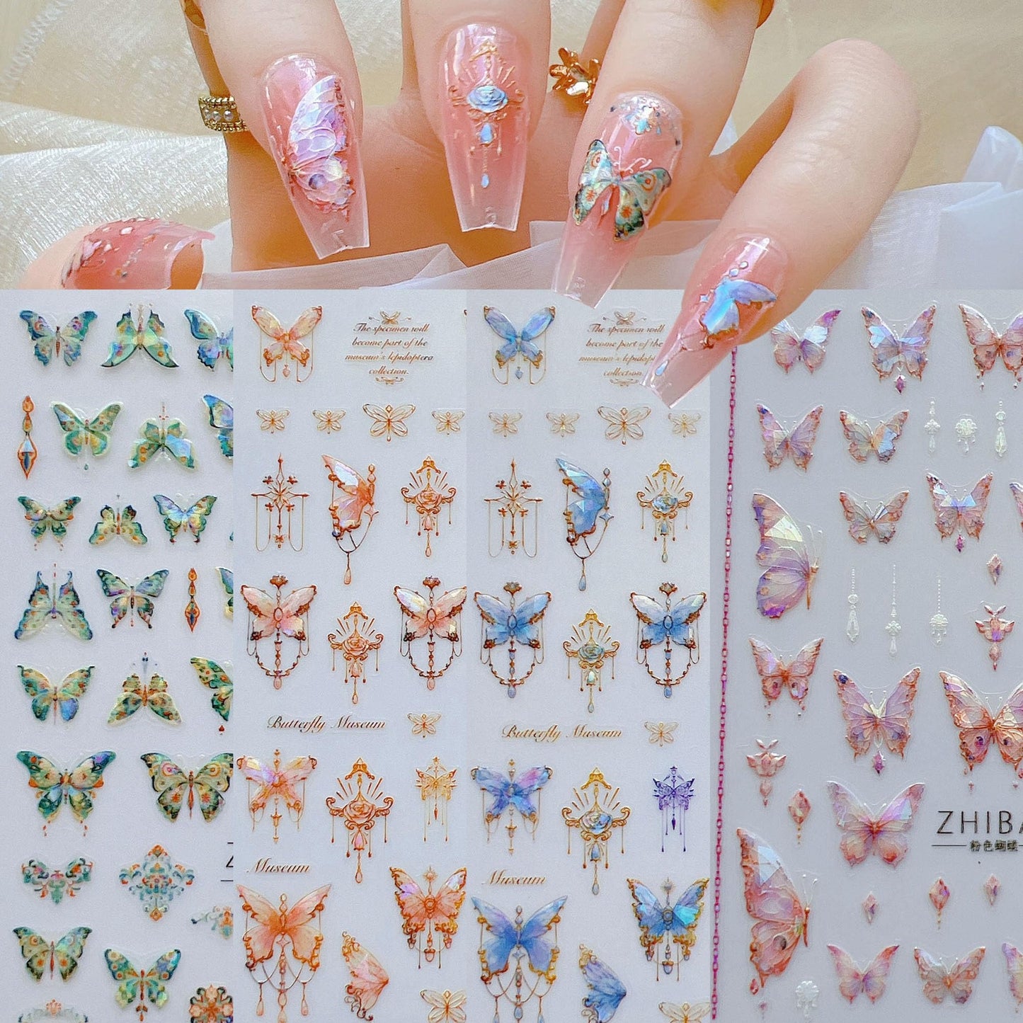 NAIL ANGEL 4Sheets Nail Art Adhesive Sticker Sheets Aurora Summer Butterfly Decals Nail Art (10343)