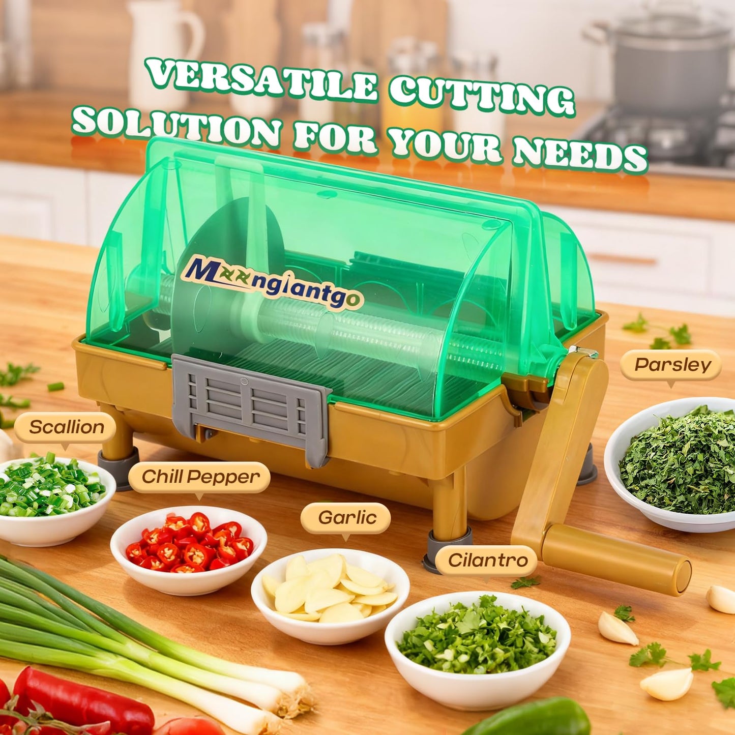 Moongiantgo Commercial Manual Scallion Cutter Slicer, Spring Onion Shredder with Stainless Steel Blade, for Kitchen 3MM Chopped Scallions, Spring Onions, Green Onions, Cilantro, Leeks, Chili Pepper