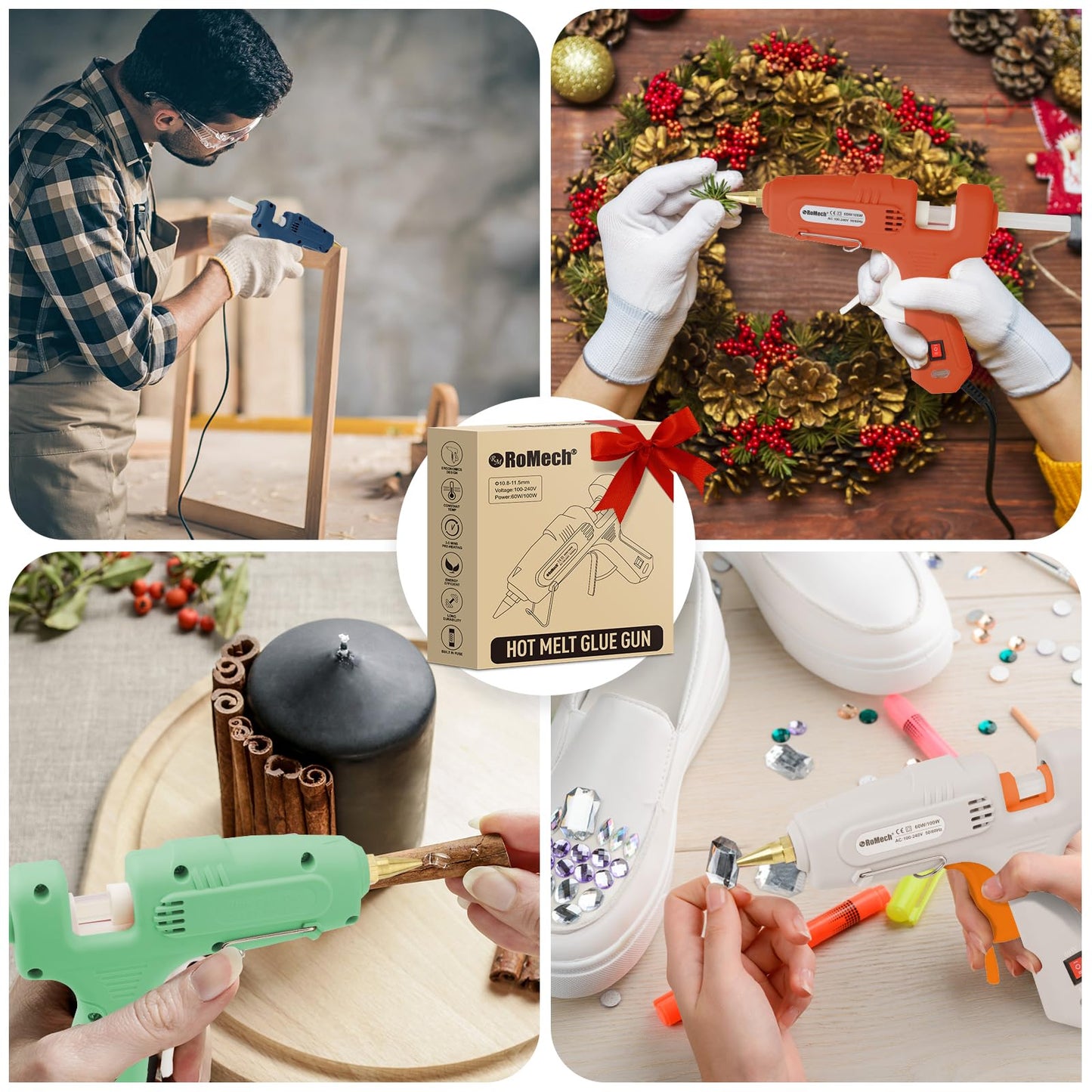 ROMECH Full Size Hot Glue Gun with 60/100W Dual Power and 21 Hot Glue Sticks (7/16"), Fast Preheating Heavy Duty Industrial Gluegun with Storage Case for Crafting, DIY and Repairs (Orange)