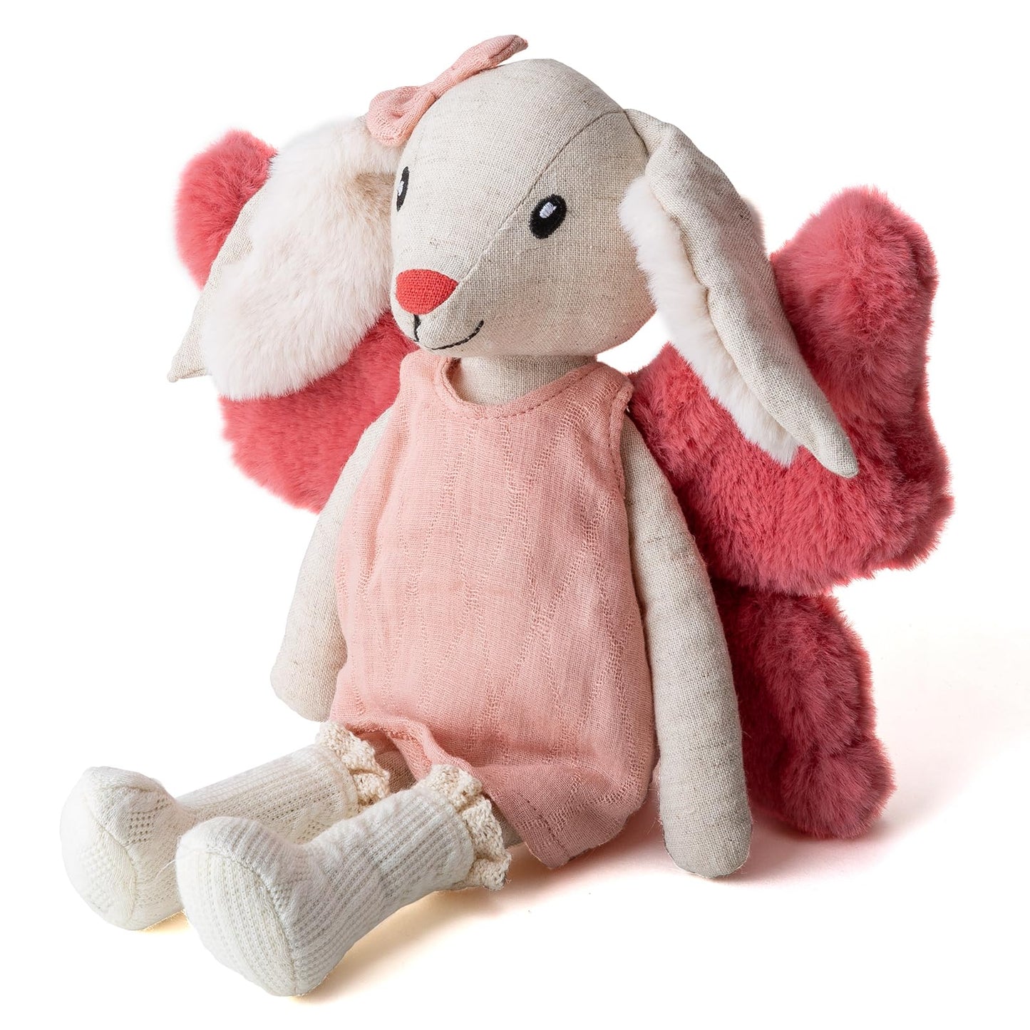 CUDDLE CORNER 11" Easter Bunny Plush Toy with Wings, Linen Cotton Stuffed Rabbit Animal, Easter Decor Plush Figure, Bunny Stuffed Animal Gift for Baby