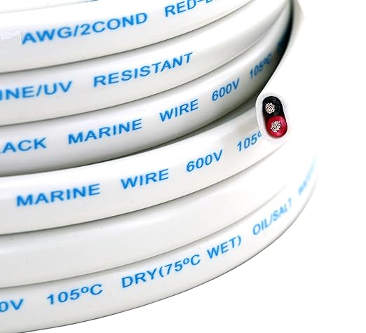 GS Power 200 Ft Duplex Marine Wire, 18 Gauge Wire, Oxygen-Free Tinned Copper 18 AWG Electrical Boat Wiring, Sheathed Copper Marine Grade Electrical Cable for Boat Automotive RV Camper Trailer