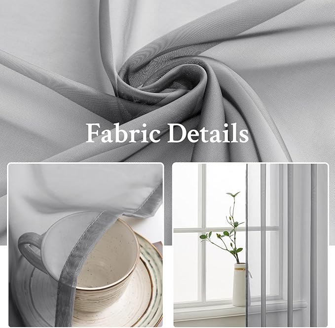 MIULEE 2 Panels Solid Color Sheer Window Curtains Elegant Window Voile Panels/Drapes/Treatment for Bedroom Living Room (54X54 Inches Charcoal Grey)