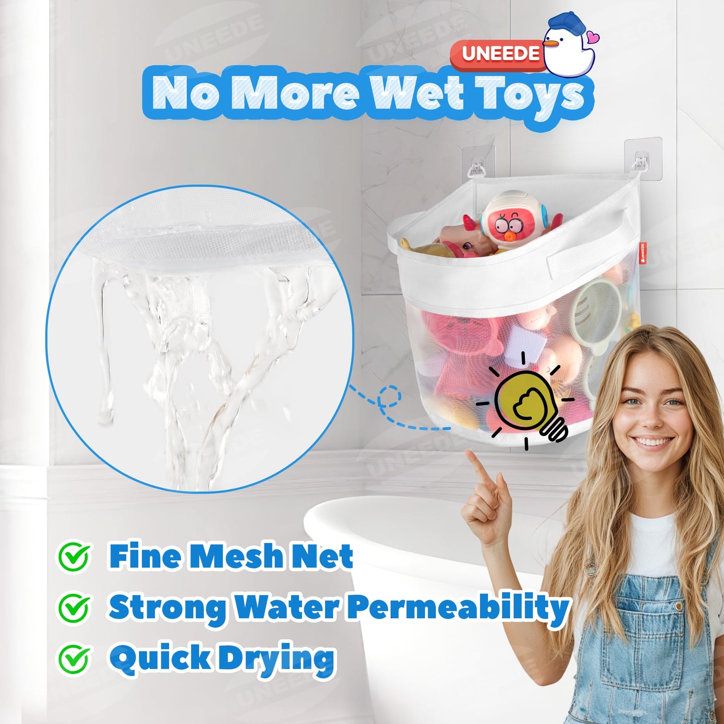 UNEEDE Bath Toy Organizer,4 Gallons Bathtub Toy Storage Organizer,Quick Access Bath Toy Holder For Bathtub,Baby Organizer,Quick Dry Baby For Tub,Mesh Shower Caddy