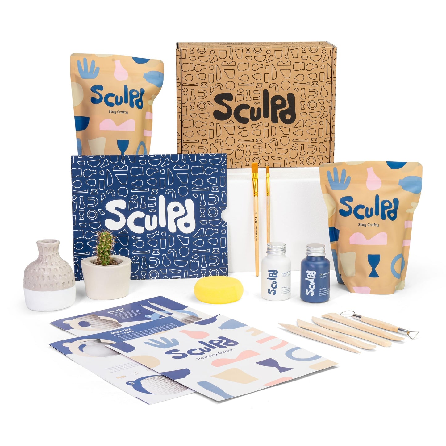 Sculpd - The Original Pottery Kit for Adults - Air Dry Clay for Adults, Tools, Varnish, Paints, Brushes, Couples Date Night Arts & Crafts Set, Matte Varnish