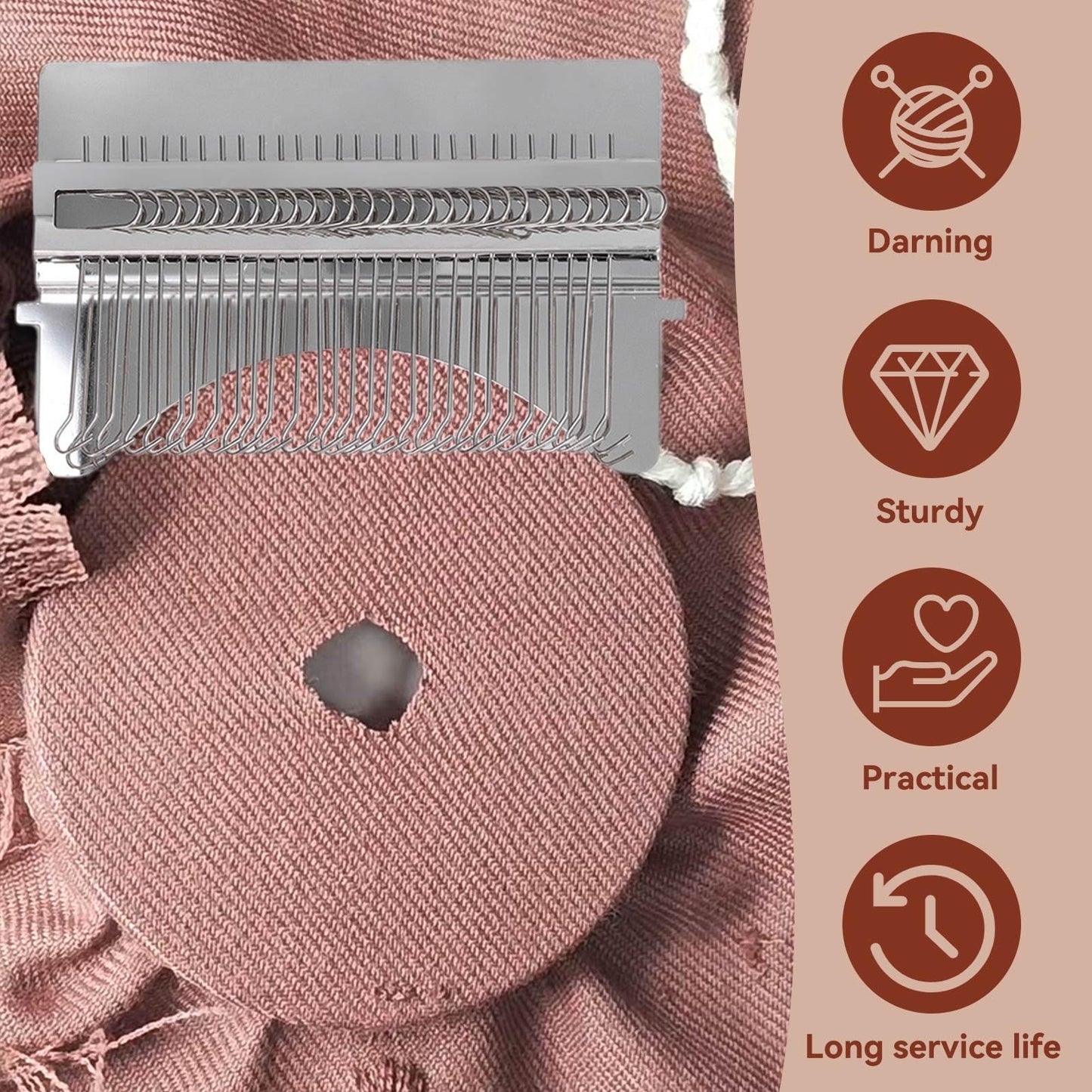 Small Weaving Loom, 28 Pins Darning Loom Mini Loom Machine Wooden Weaving Loom Kit Arts Darning Tool for Mending Jeans Socks Clothes
