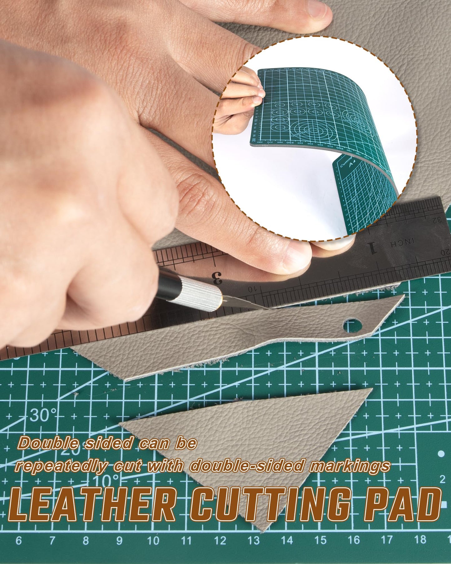5 Pcs Leather Punch Pads Set， A4+A5 Self Healing Cutting Mats, 15x15cm Rubber And PP Punching Pads, Brown Sound Absorbing Pad, DIY Craft Tools for Leatherworking, Sewing, Quilting