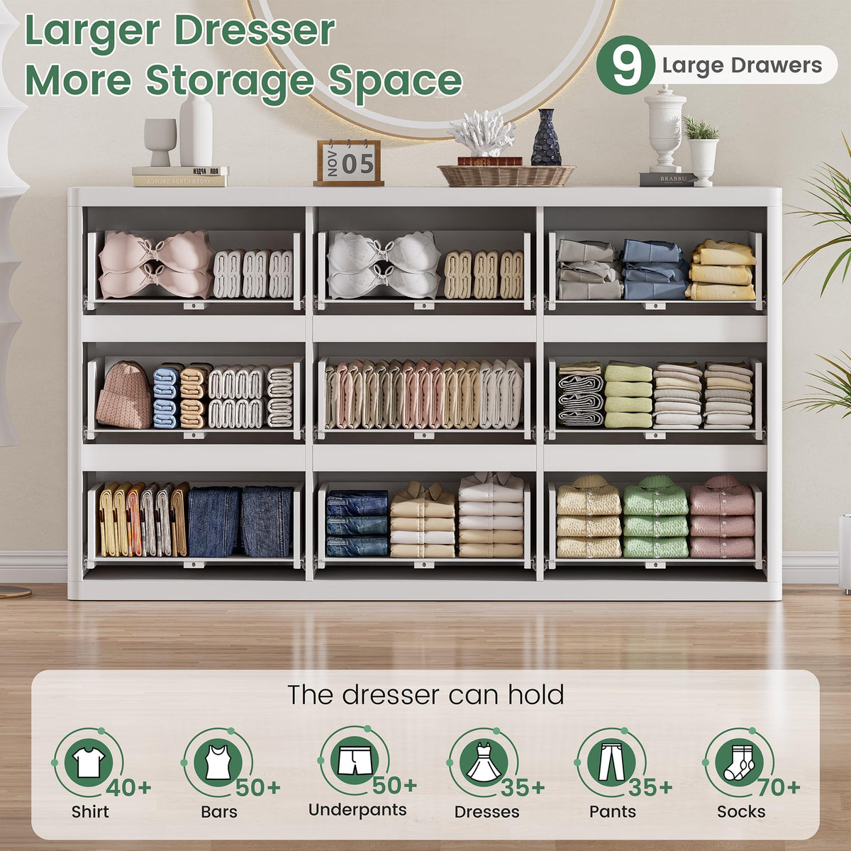 White 9 Drawers Dresser