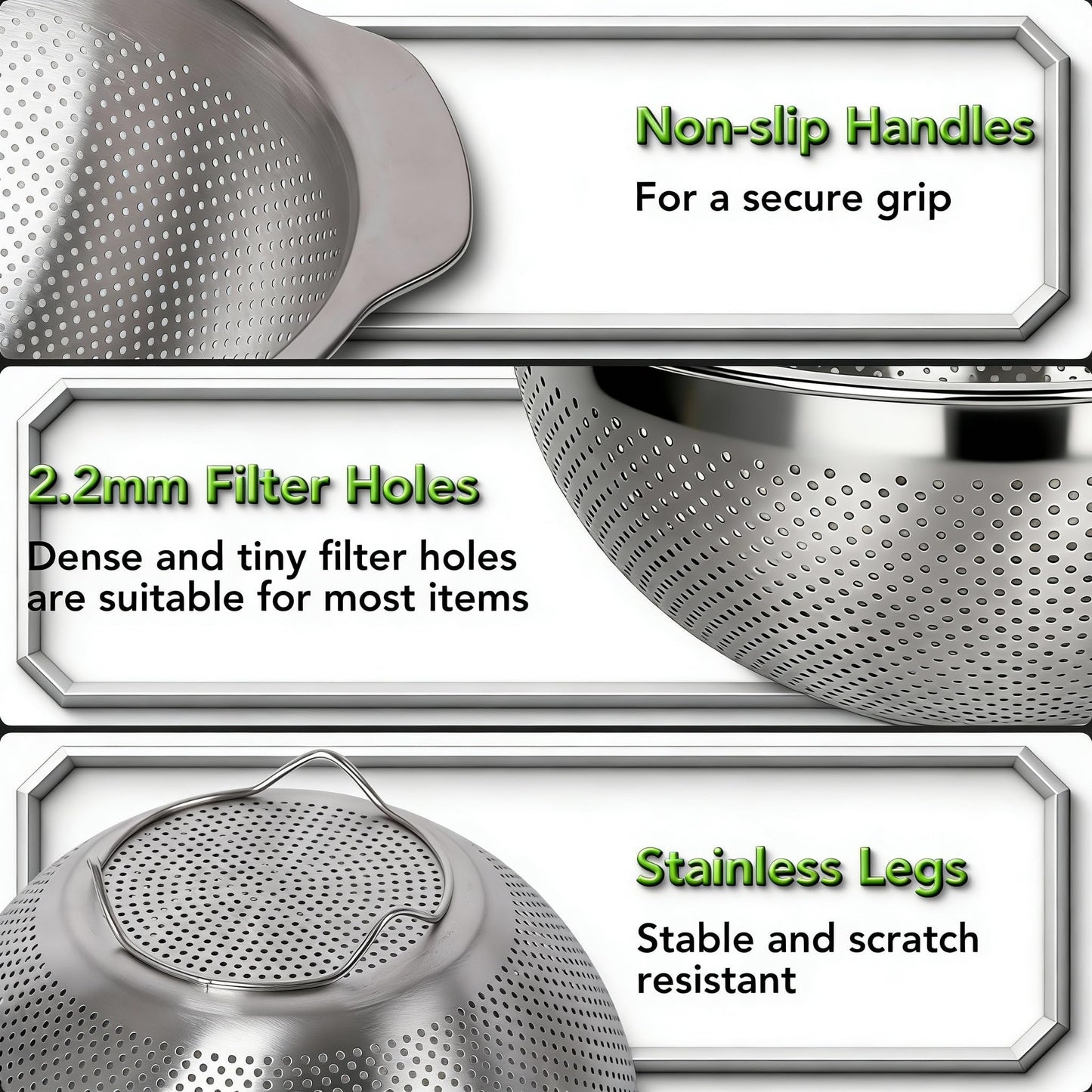 304 Stainless Steel Colander, 2.5 QT Capacity and 2.5 QT Mixing Bowl, Micropore Strainer for Washing Rice, Fruit, and Veggies, Perfect Draining for Cooked Pasta