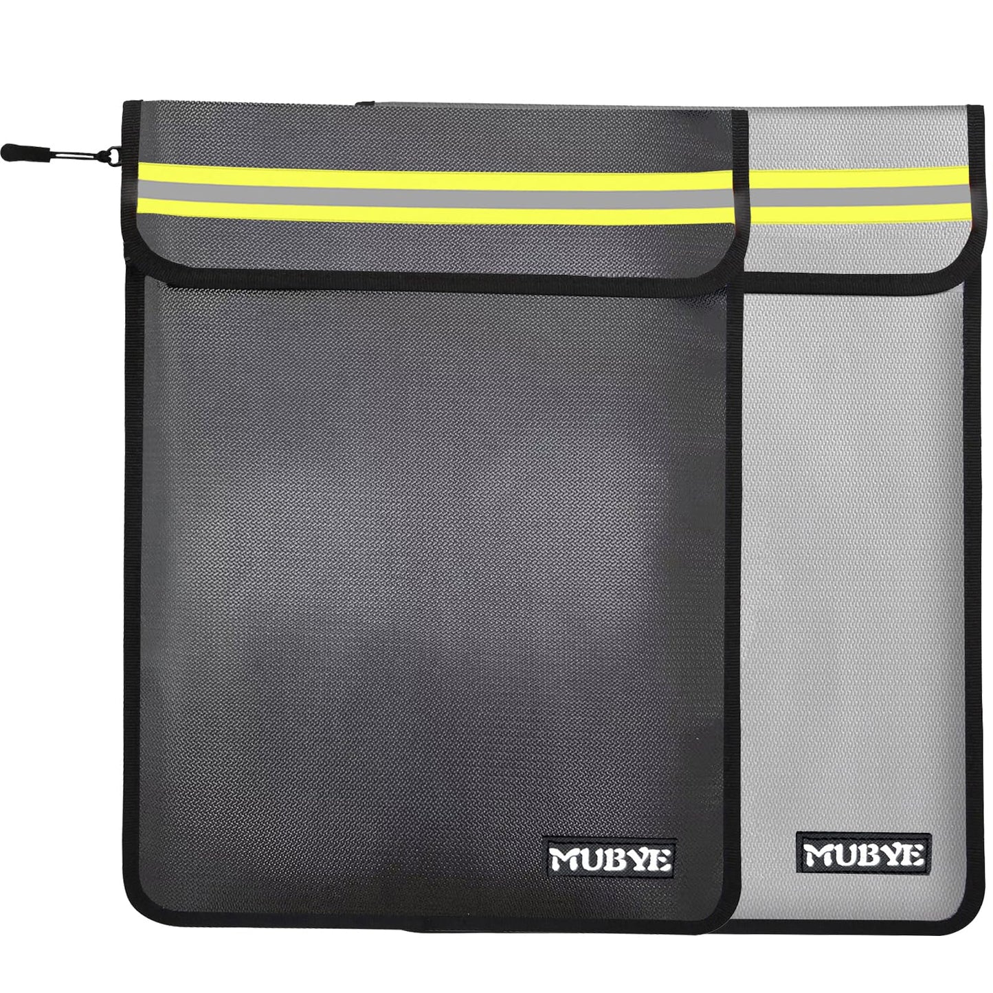 Fireproof Waterproof Money Document Bag - 15"x 11" Safe Zipper Bags with Reflective Strip, Fire & Water Proof Storage Organizer Pouch for Important Documents Holder,File,Cash,Passport(Black+Gray)