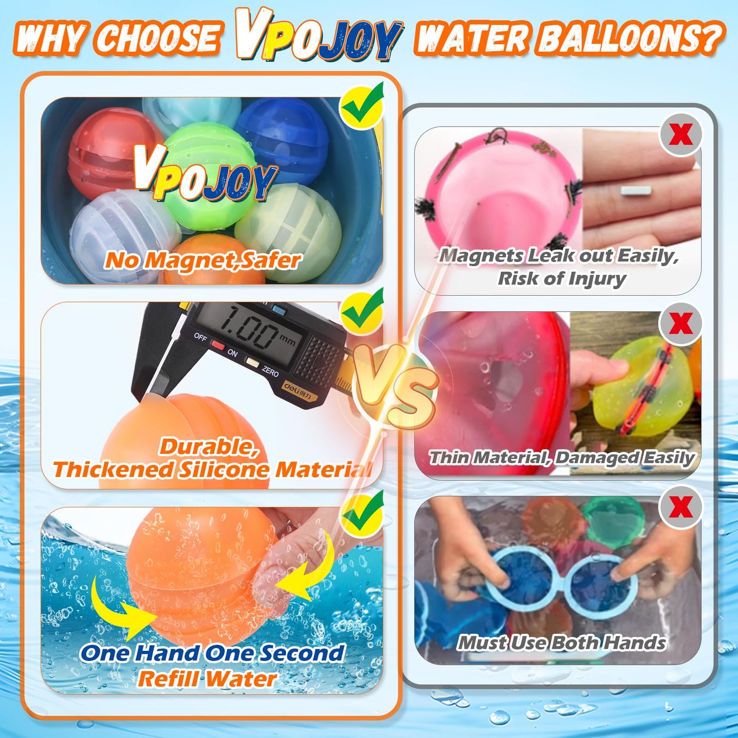 Reusable Water Balloons, 12 Pcs Self-Sealing Quick Fill Silicone Water Bombs, One-Hand Easy Fill Refillable Summer Pool Toys Easter Gifts for Kids & Adults, Splash Balls for Water Game