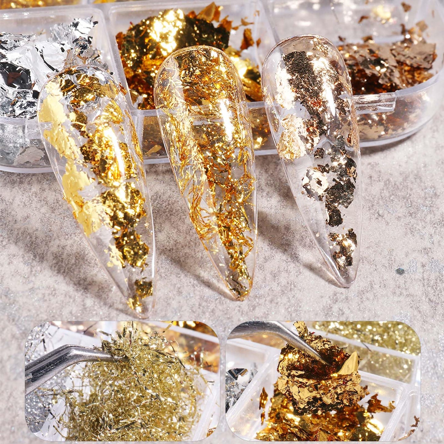 Metallic Chrome Mirror Nail Art Powder Set, Gold Silver Nail Foils Gorgeous Nail Glitter Aluminum Sequins Holographic Glitter Powder Pigment for Manicure