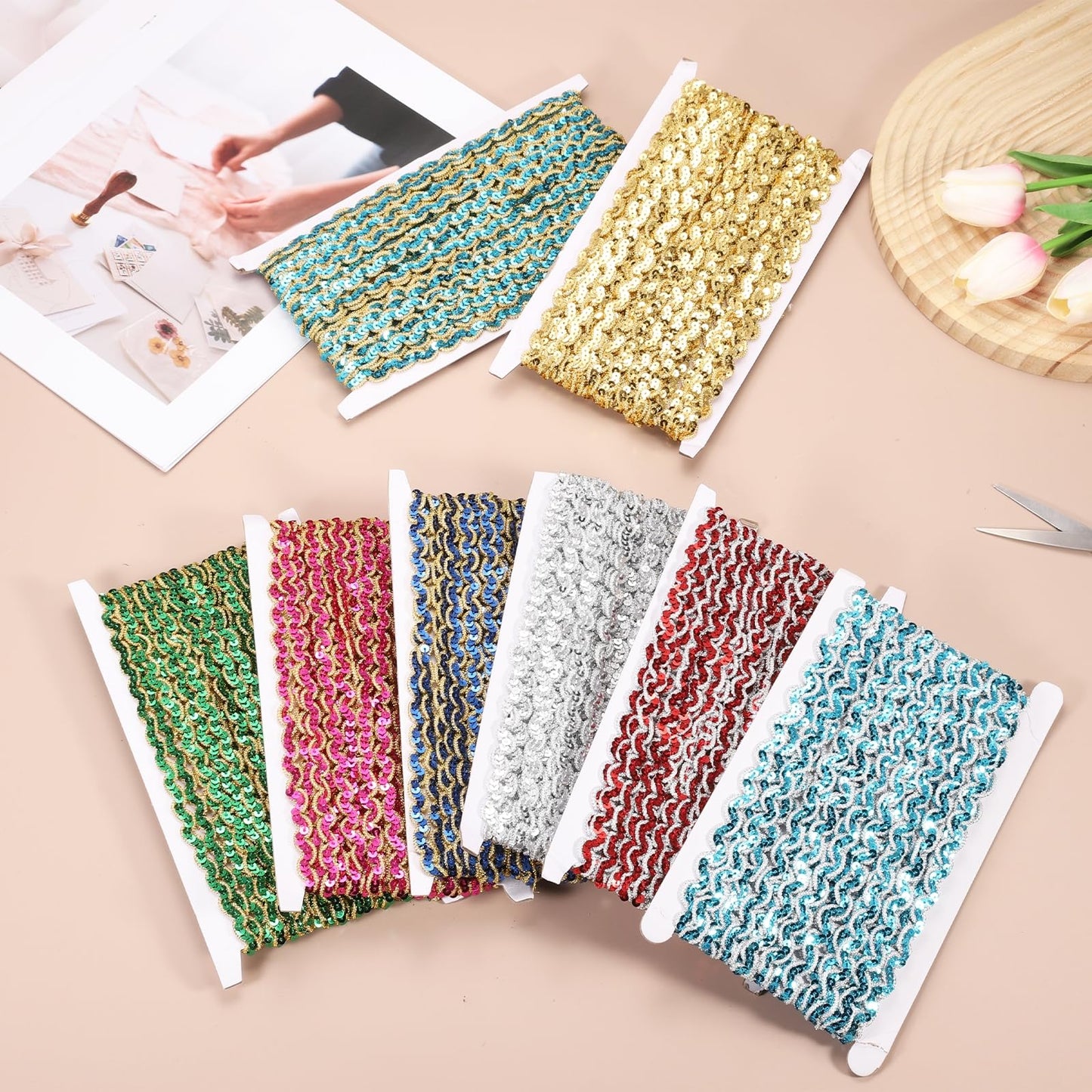 MECCANIXITY 15 Yards Sewing Sequin Trim 0.4 Inch Sequin Braid Beaded Lace Trim Strip Paillette Ribbon for Crafts, Embellishments, DIY Sewing Costume Silver