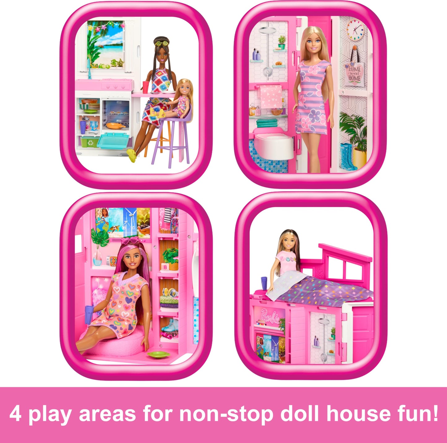 Barbie Dollhouse Playset, Getaway House with 11 Accessories Including 2 Chairs, 4 Play Areas & 360-degree Play