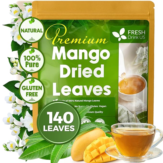 FreshDrinkUS, Premium 140+ Mango Whole Leaves Dried, 100% Natural & Pure from Dried Mango Leaves Tea, No Additives, No Caffeine, Vegan