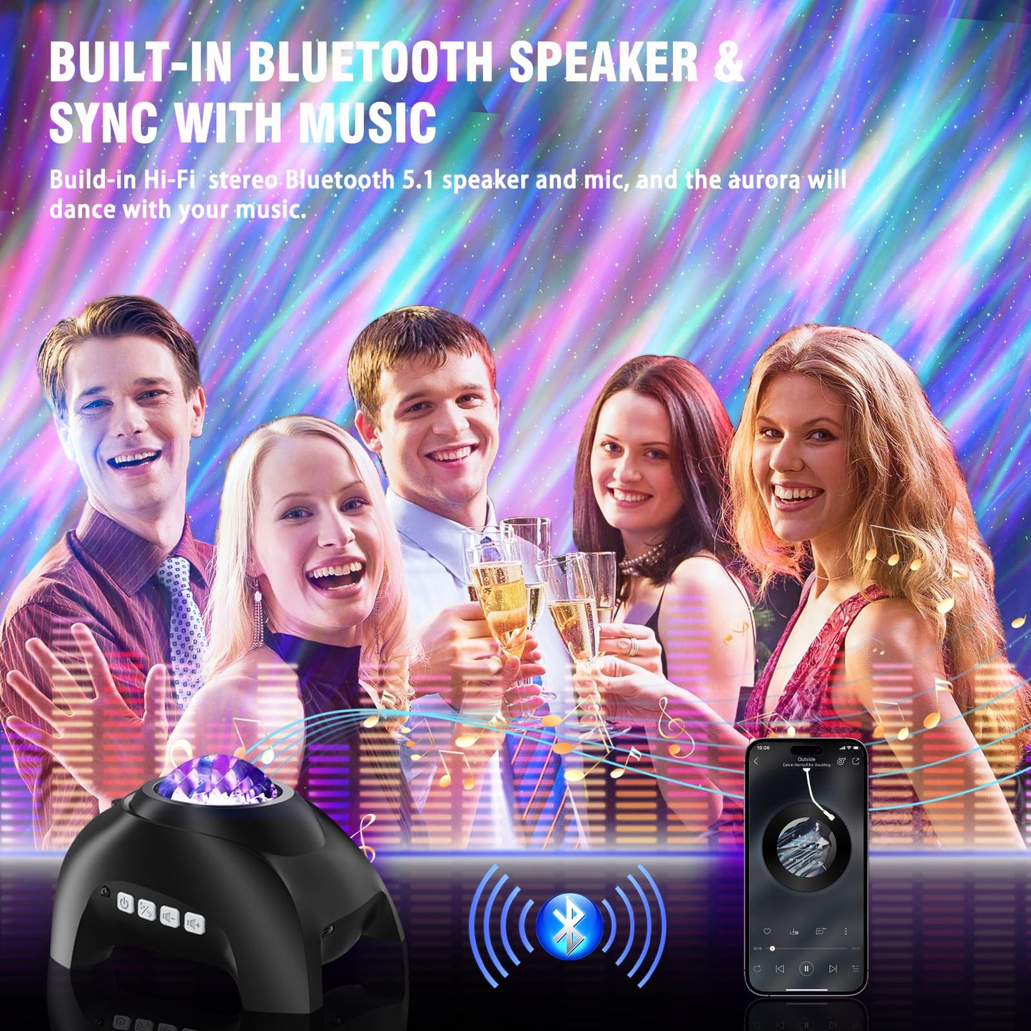 Vinwark Northern Lights Aurora Projector for Bedroom with Music Bluetooth Speaker and White Noise, Galaxy Projector, Starry Night Light Projectors for Kids Adults Gaming Room
